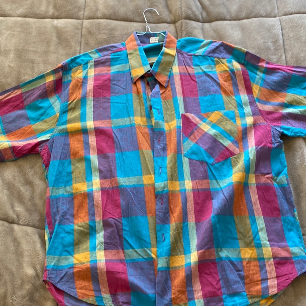Multicolored button down funky XL